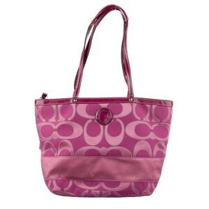 Coach Pink Canvas patent leather-trimmed tote bag